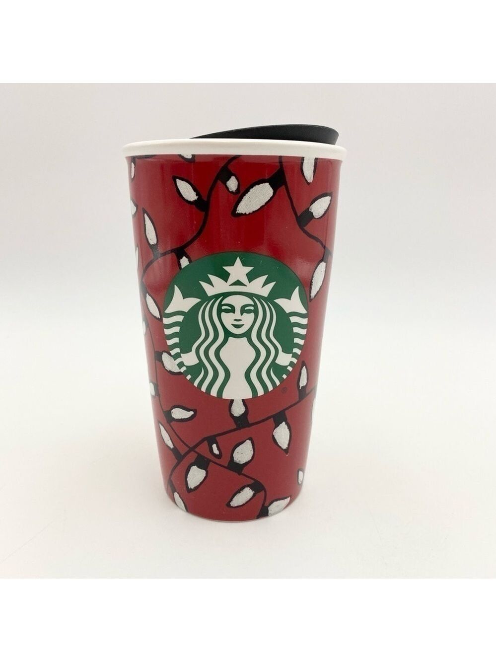 Starbucks Red Holiday Christmas Light Ceramic  Tumbler Coffee Mug 12oz EUC